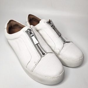 Frye Lena Women’s All White Leather Zip Front Platform Sneakers 10M